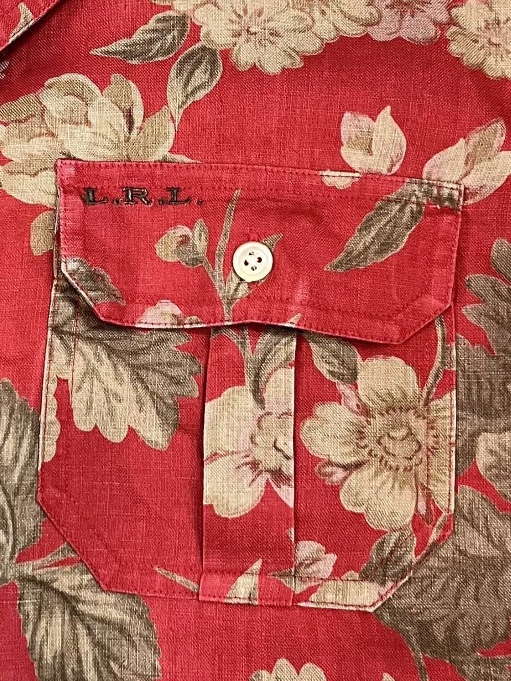 Lauren Ralph Lauren Womens Medium Short Sleeve 100% Linen Red Floral Button Down - Picture 11 of 11